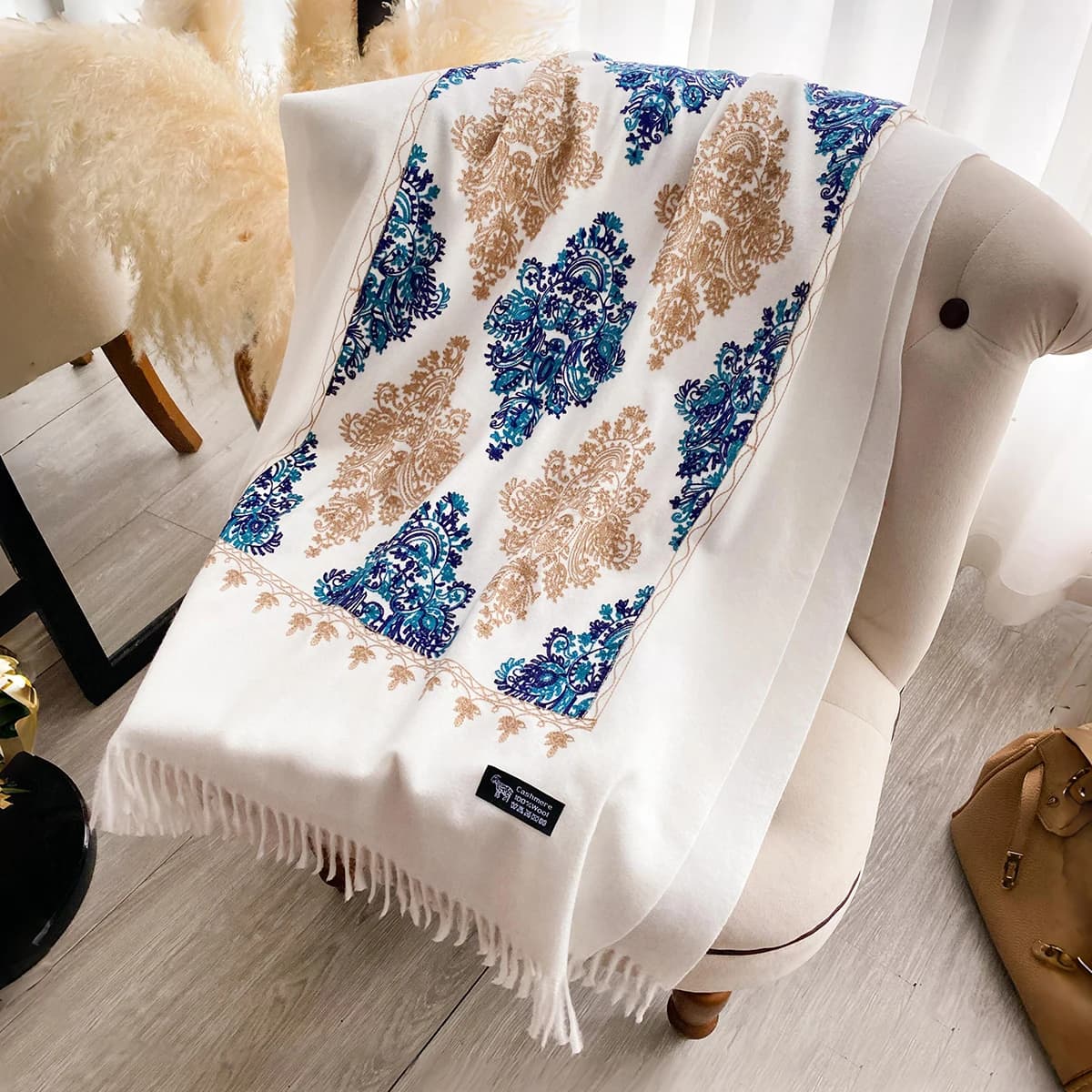 Femmes mode hiver chaud cachemire foulards broderie Pashmina couverture épais châle enveloppement fo
