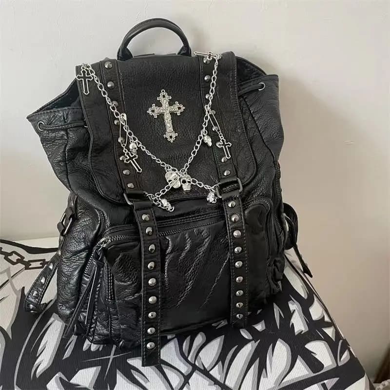 Grunge Rivet noir Y2k sac à dos femmes gothique sous-culture Punk croix noir Mochila dames Vintage H