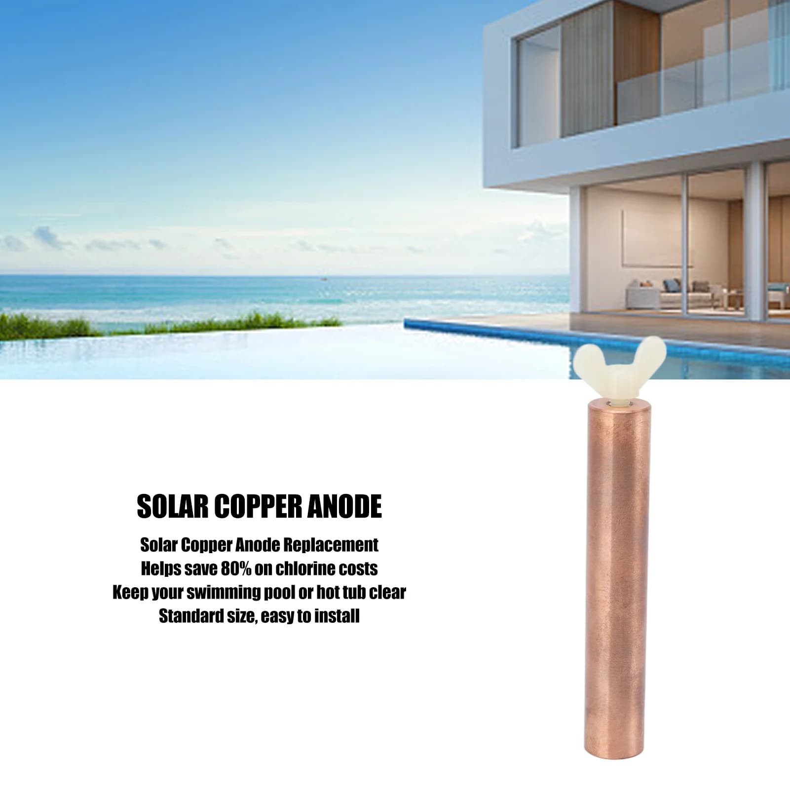 Remplacement de l'anode solaire en cuivre, haute location, choc solaire, ioniseur de piscine solaire