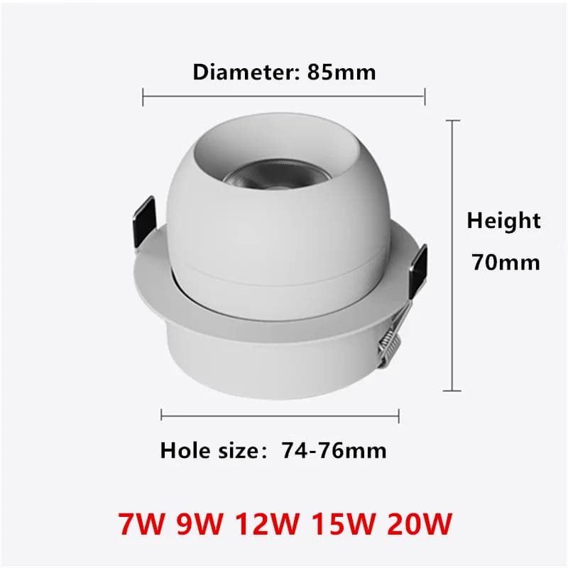Downlights LED rotatifs intégrés 7W9W12W15W20W Anti-éblouissement COB spots plafonnier AC90-260V pou
