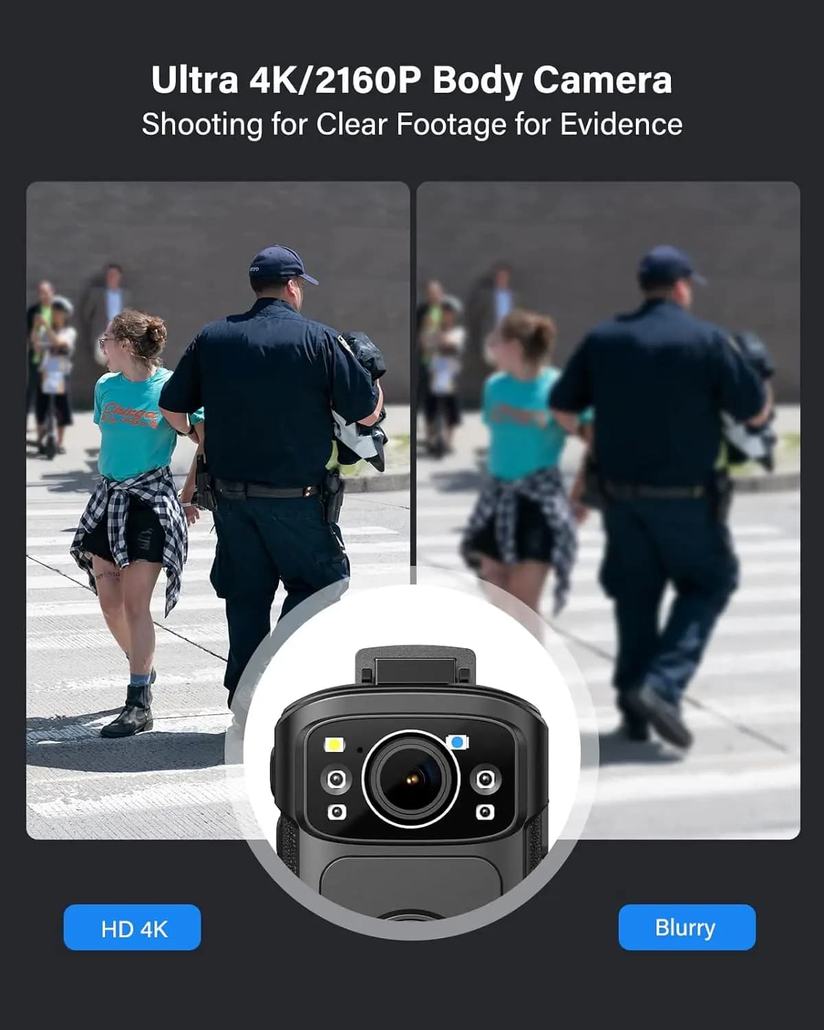 BOBLOV caméra corporelle B4K5 256G 4K IP68 caméra de Police 11 heures enregistrement vidéo Vision no