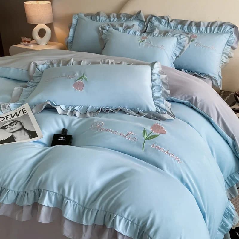 Ensemble de literie de style français indépendant, housse de haute qualité, broderie de princesse en