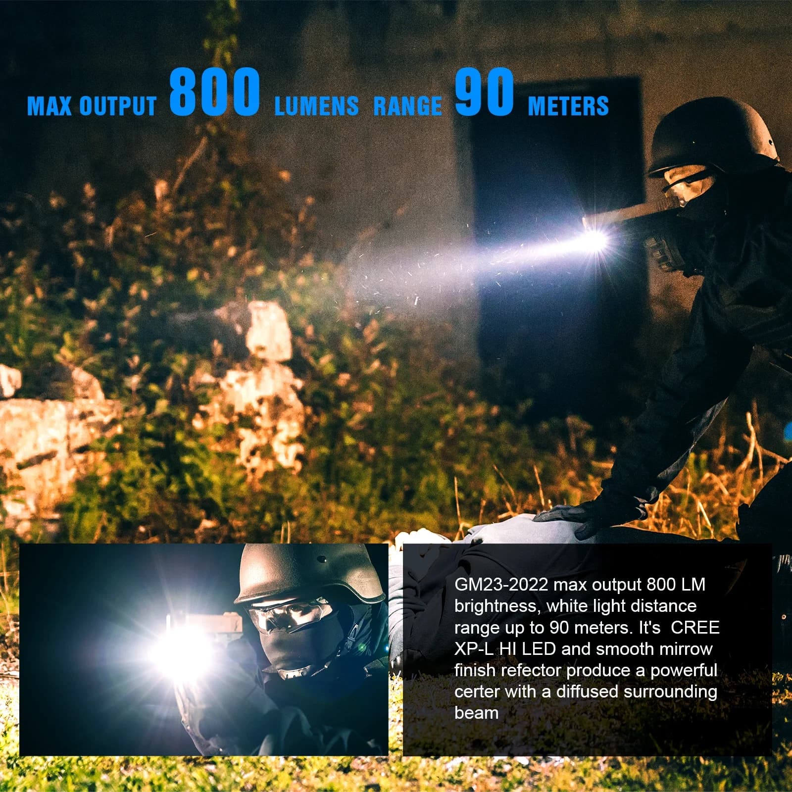 Olla Fire-Lampe de poche DulLED GM23, torche aste USB, dégagement rapide, 800 lumens, compacte, inju