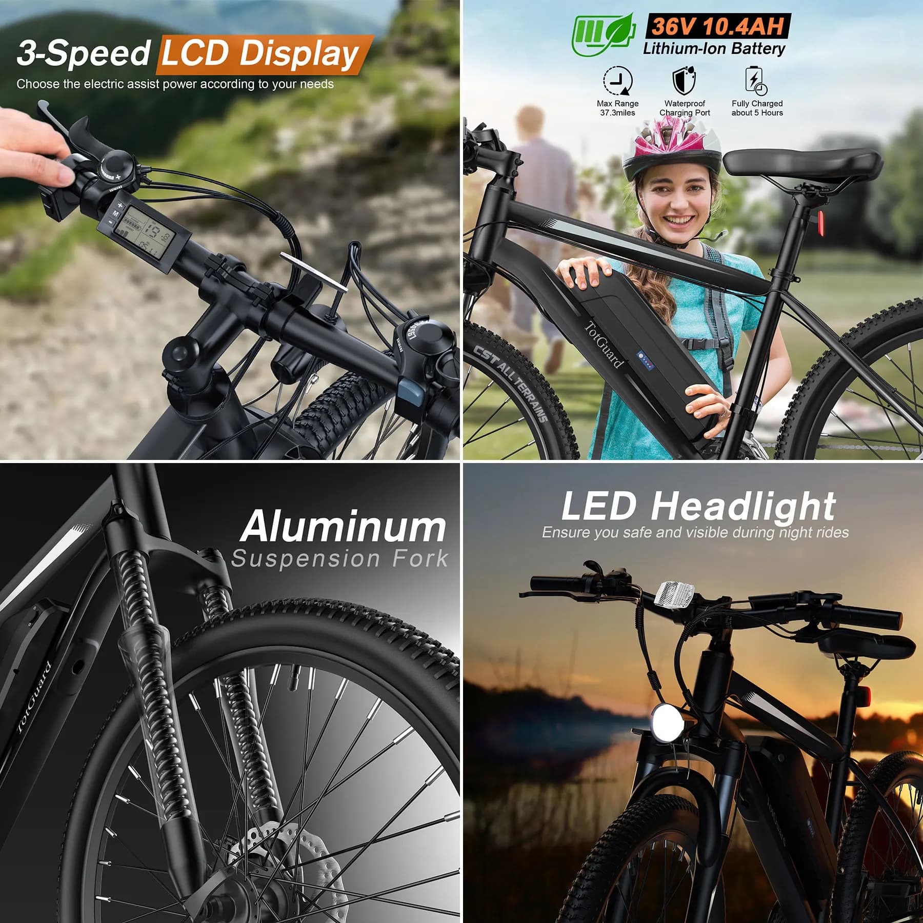 VTT électrique pour adultes, 26 pouces, moteur 350W, 2.0 Victor, 20MPH, batterie 36V 10.4Ah