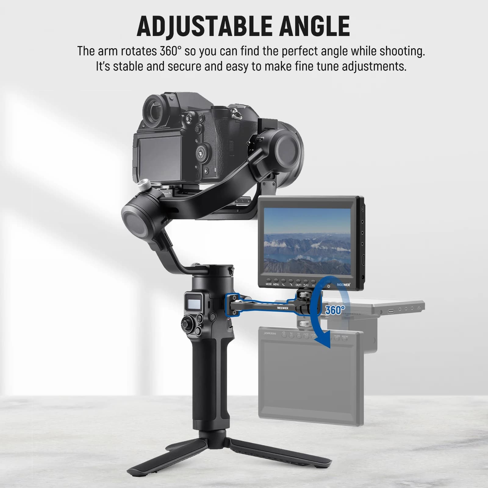 NEEpacks-Support de moniteur de terrain réglable, caméra rotative à 360 °, support d'invite avec fil