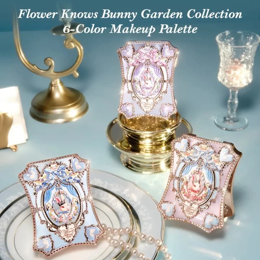 Palette de maquillage pour les yeux Flower Knows Bunny Garden Collection, 6 couleurs, avec pinceau, 