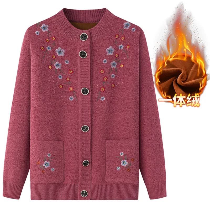 Haut de printemps automne femmes ElmainMother's brodé avec espoir chandails grand-mère hiver Plus Ve