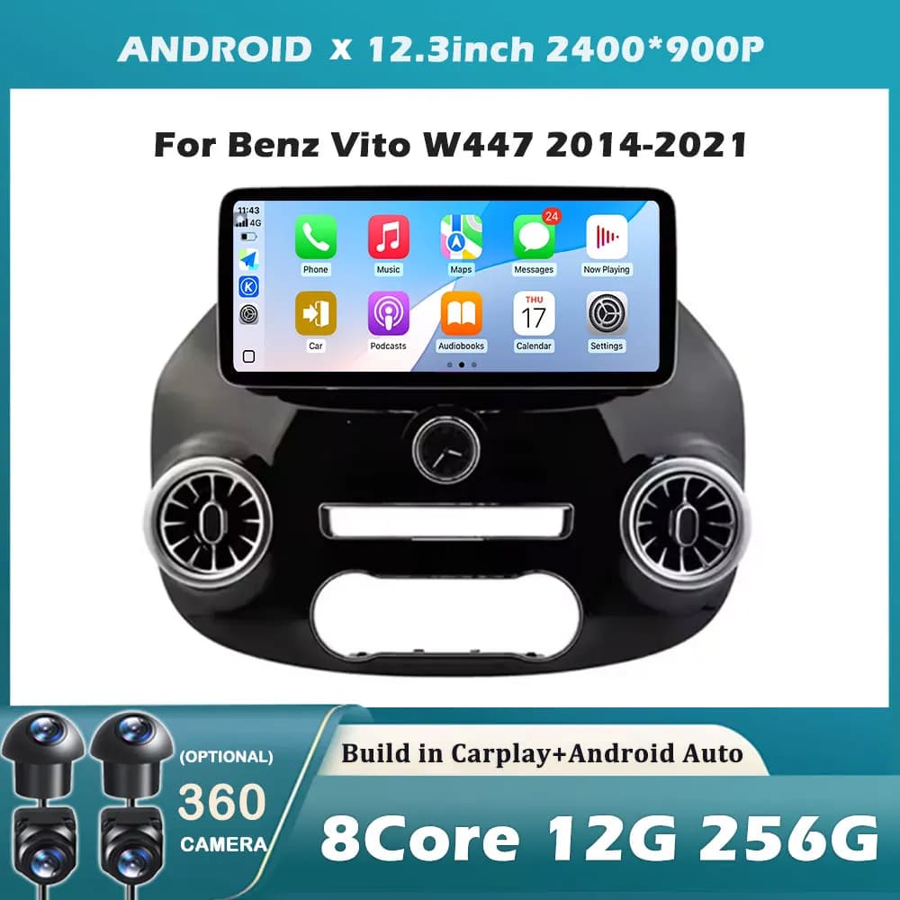 Autoradio Android 15, 12.3 pouces, pour Benz Vito W447 2014 – 2021, récepteur stéréo, Navigation GPS
