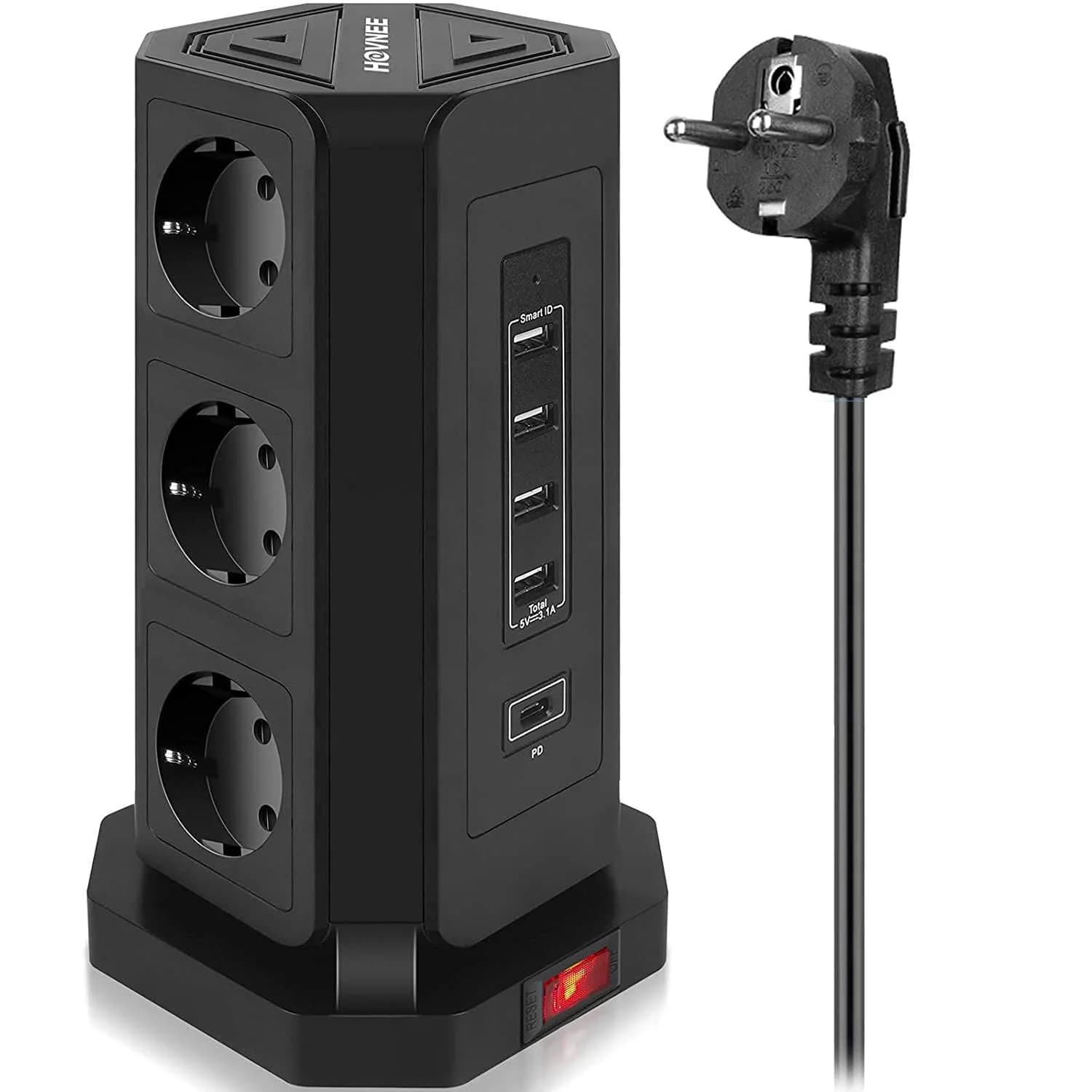 Multiprise de protection contre les surtensions Melery Europe Schuko avec port USB Type-C, prise pou