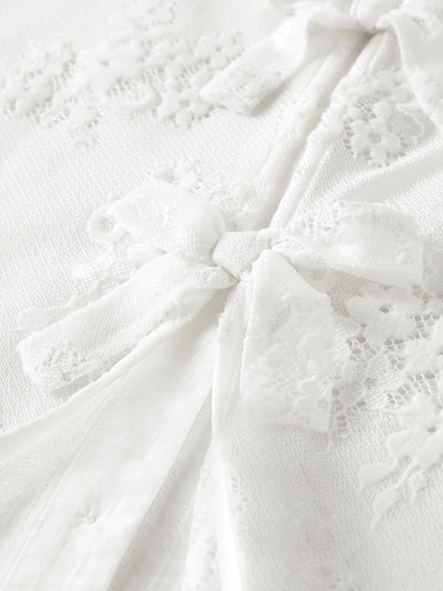 Chemisier blanc à nœud et dentelle pour femme FSLE 2026, col en V, manches courtes, chemise de créat