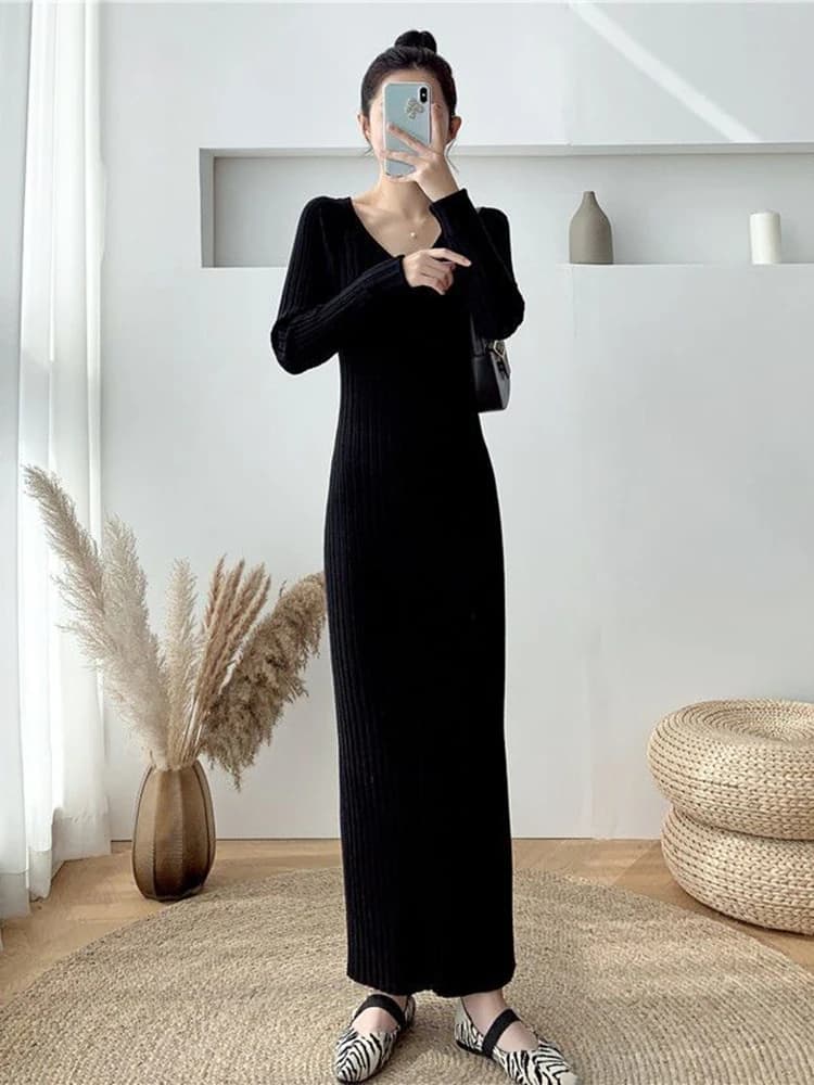 Zoki-Robe Élégante de Couleur Unie pour Femme, Simple, Coréenne, Slim, Manches sulf, Longueur de Rin