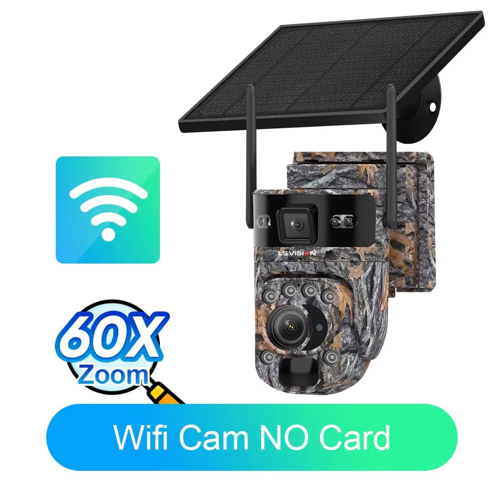 LS VISION 60X Zoom caméras de traînée solaire double écran vue en direct 4G SIM/WIFI caméra extérieu