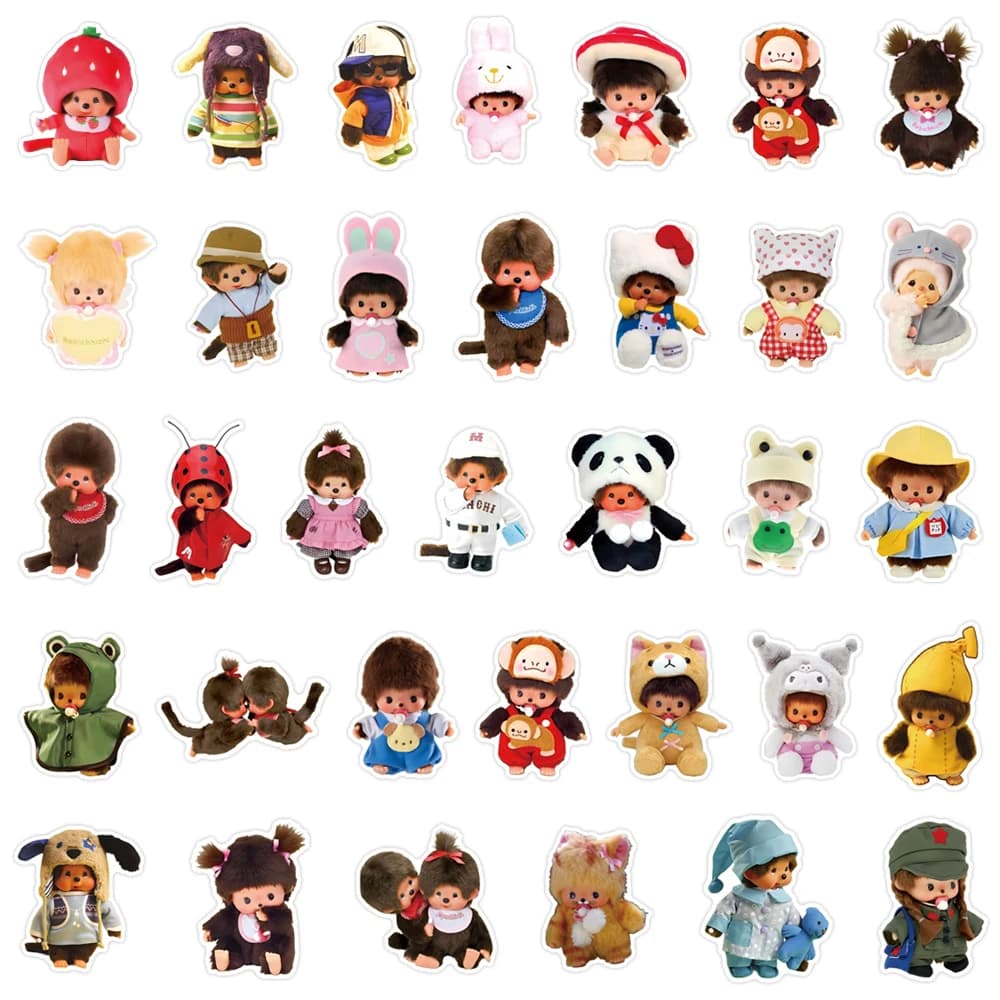 Autocollants imperméables Monchhichi, 34 pièces, grande taille, amusants et durables, pour l'artisan