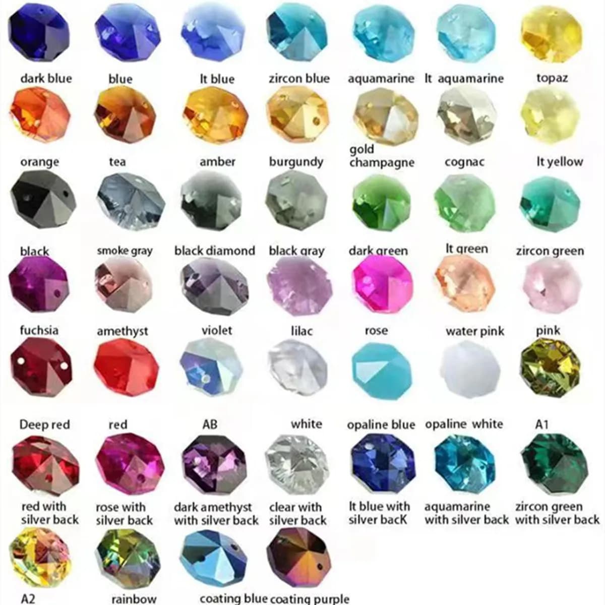 Chaînes de perles octogonales en verre de cristal de 14mm, toutes les couleurs, guirlandes suspendue