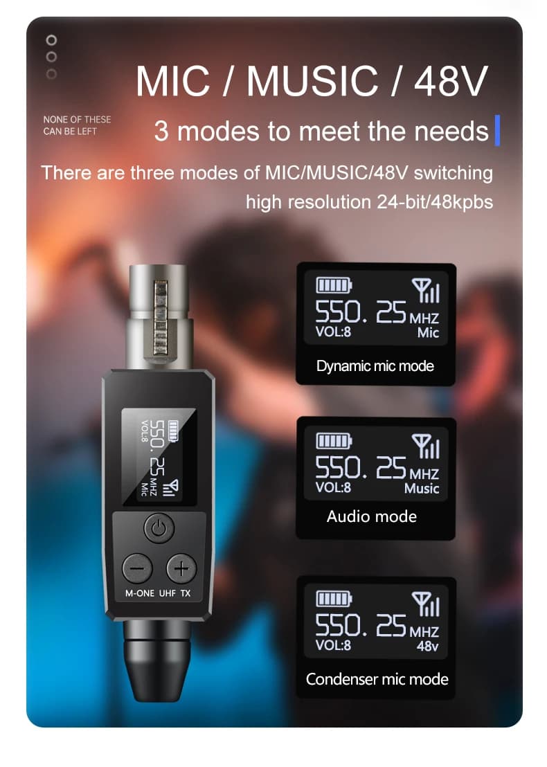 Émetteur et récepteur XLR de convertisseur de microphone sans fil UHF VK-38 pour le microphone dynam