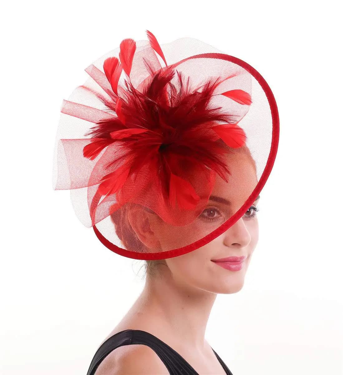 Chapeau Fascinateur Plume pour Femme, Haut en Maille, Fleur, ixCocktail, Mariage, Église, Tri Derby,