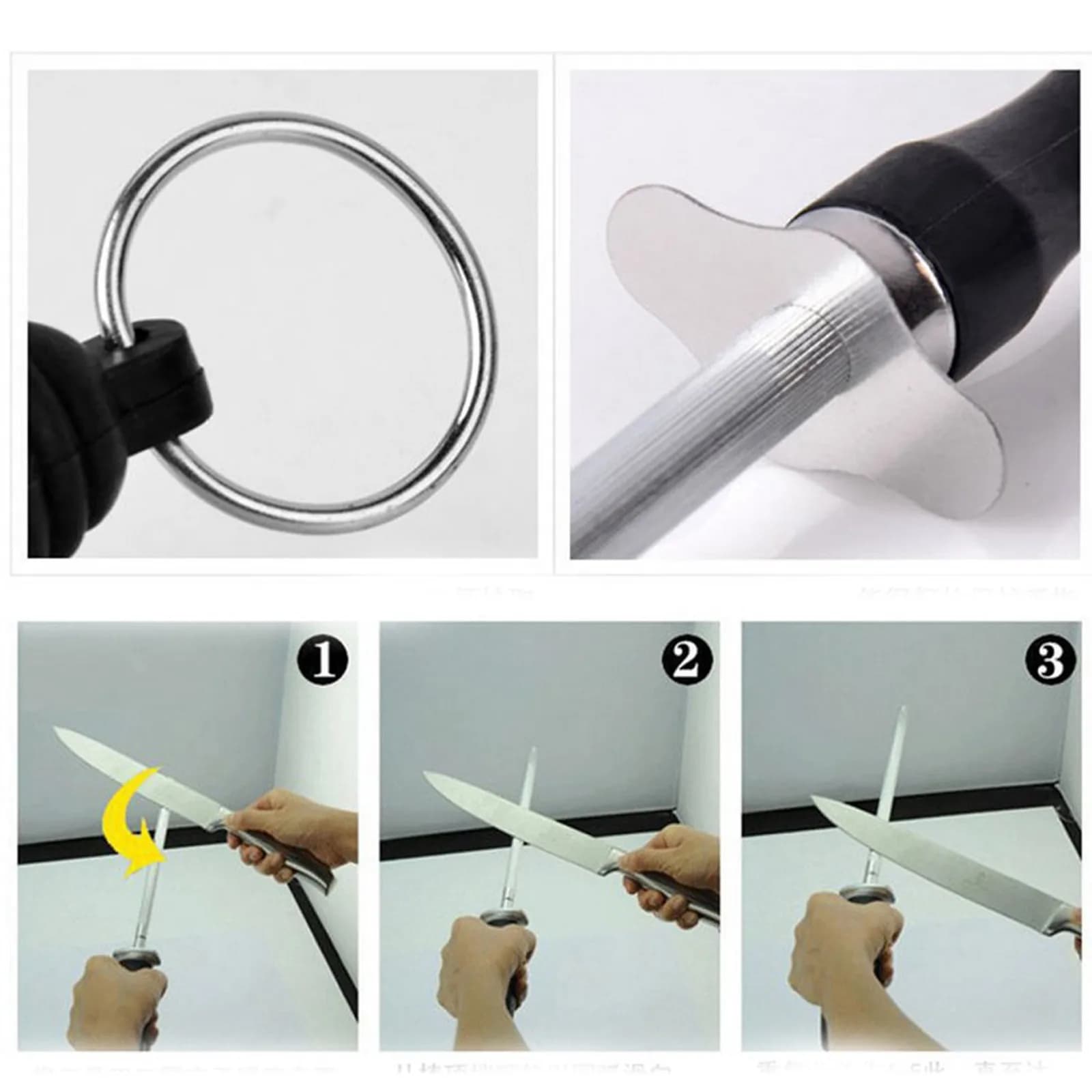 Tige d'affûtage de couteaux professionnelle en acier au carbone de 26cm, broyeur de couteaux Durable