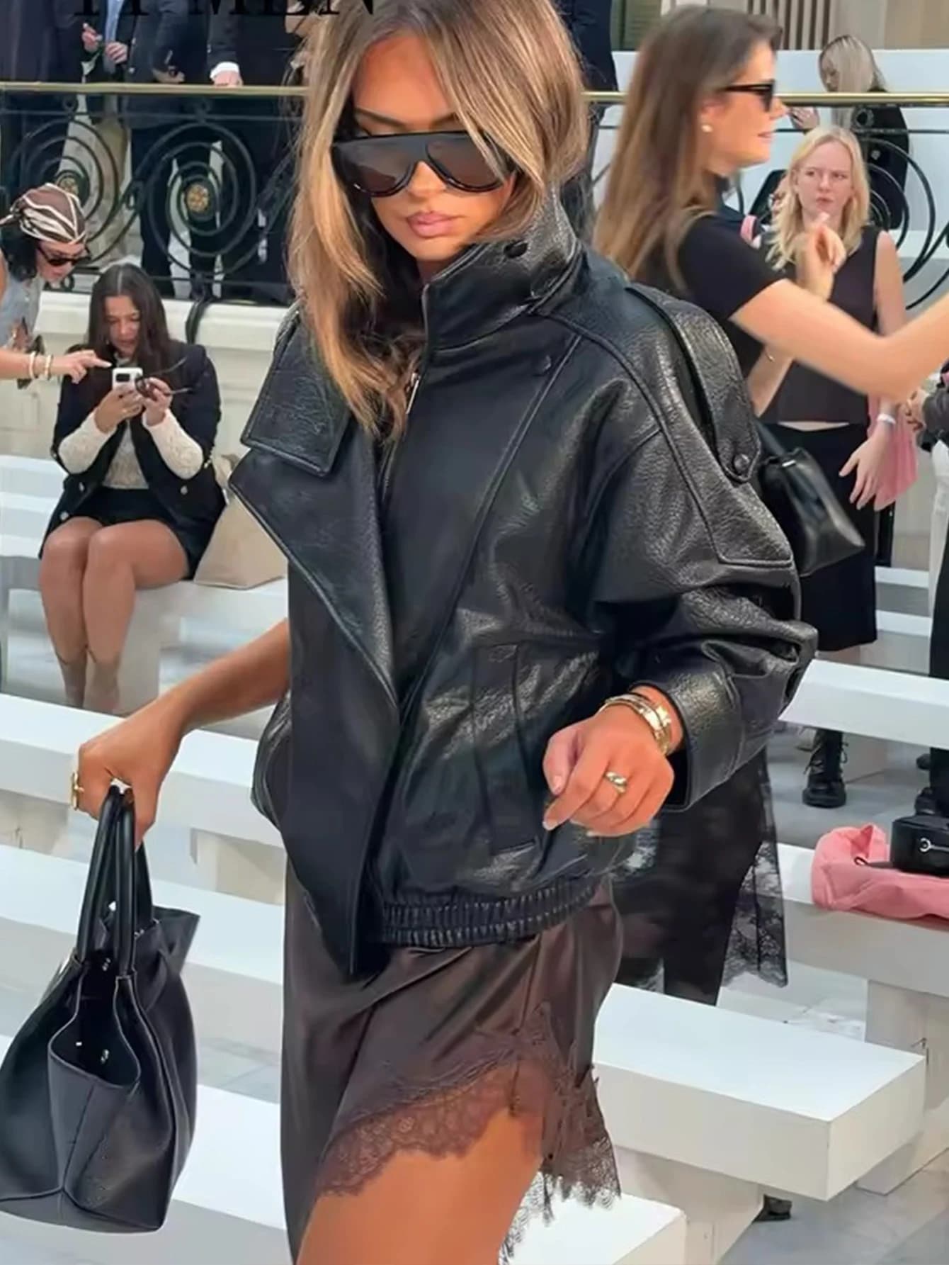 TFMLN – vestes Chic en Faux cuir noir pour femme, manteaux surdimensionnés élastiques à manches long