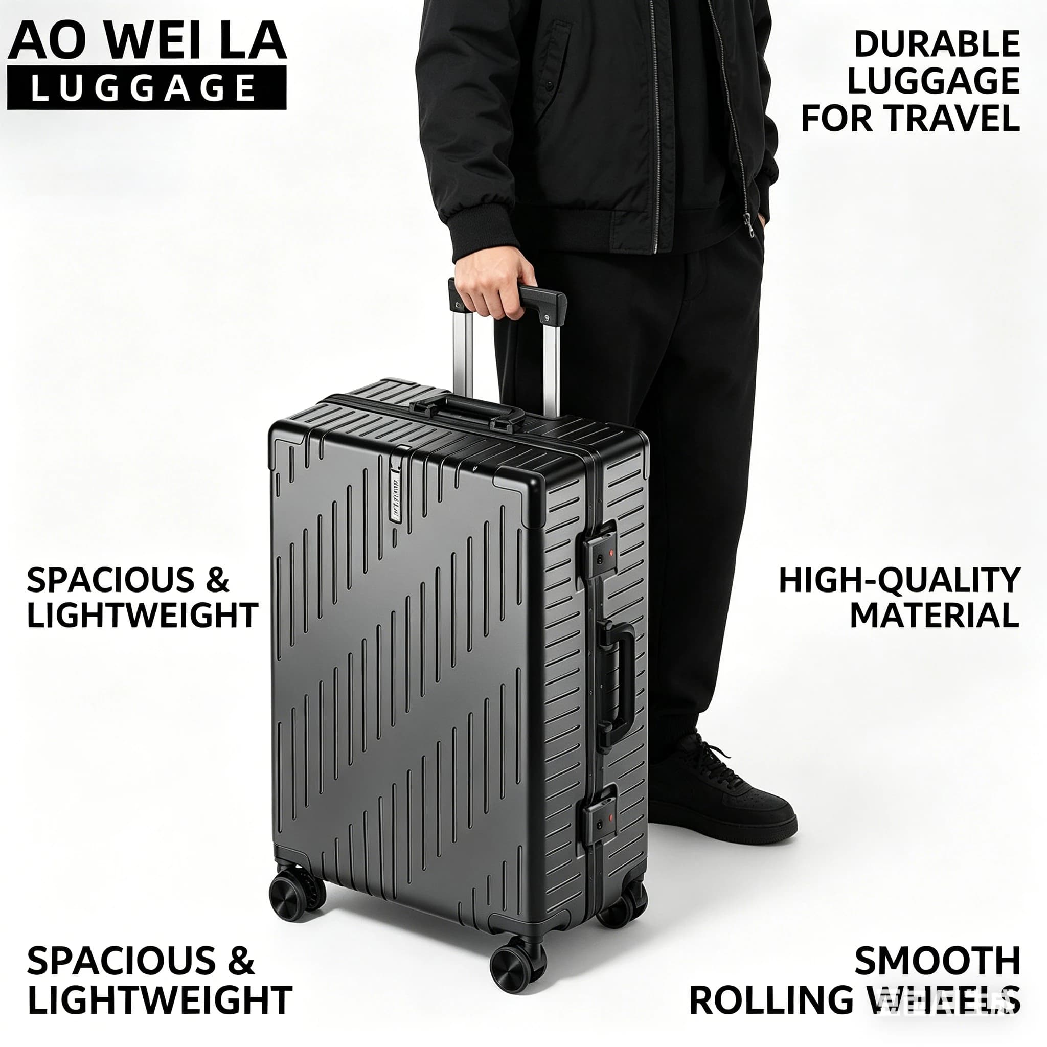 Valise de voyage à roulettes en aluminium grande capacité, durable pour hommes et femmes, 20/24 pouc