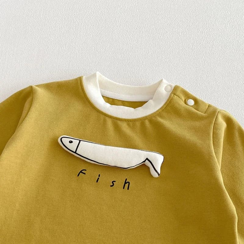 T-shirt à manches longues pour enfants de 6 mois à 4 ans, motif poisson jaune, respirant et doux, po