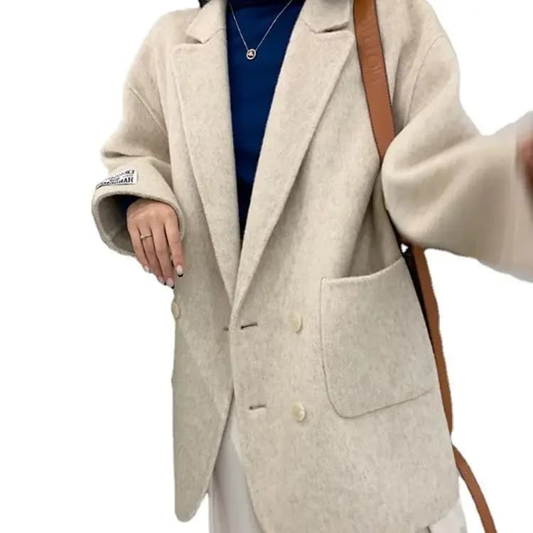 Smile Aen-Manteau en cachemire double face pour femme, veste longue en laine épaissie, style trempé