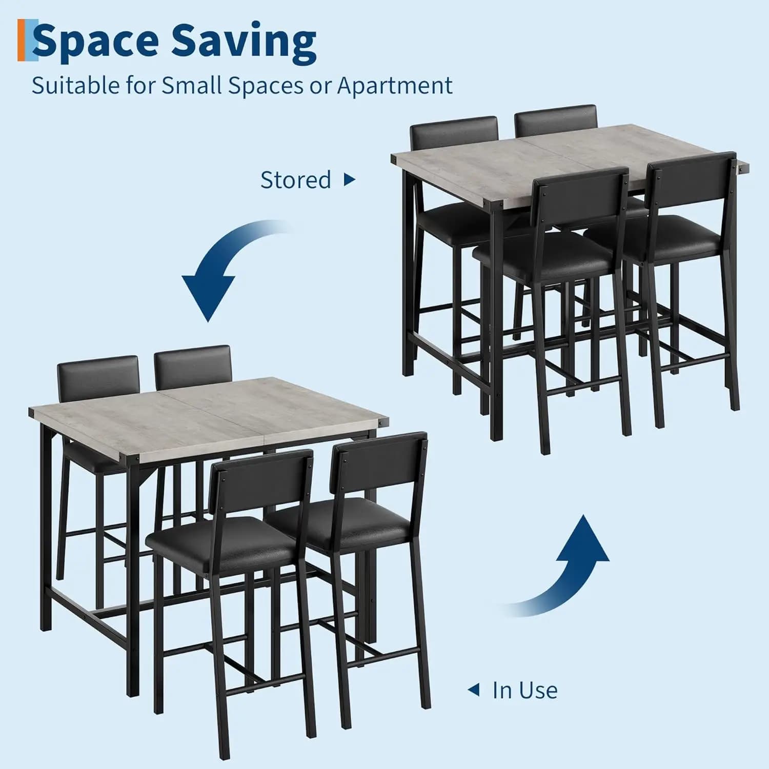 Ensemble de table à manger 5 pièces, ensemble de table de bar avec 4 chaises rembourrées pour pub, s