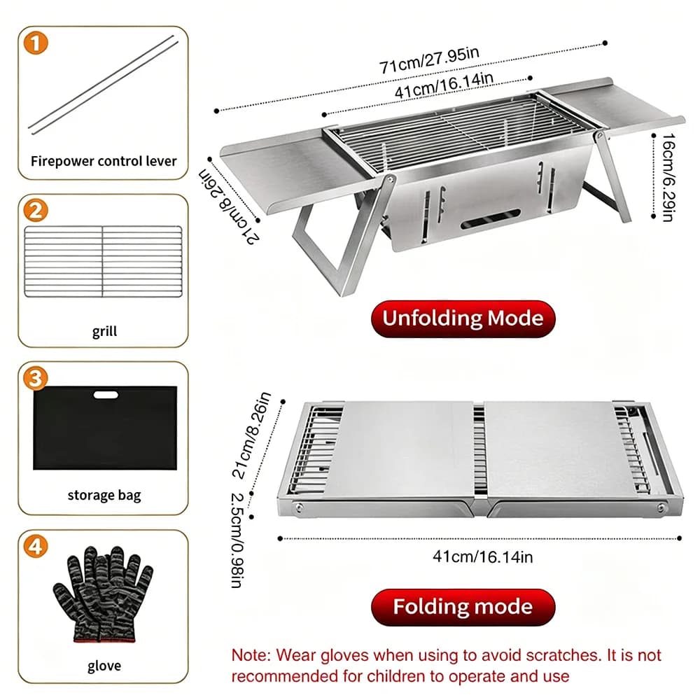 Barbecue portable pliable en acier inoxydable pour la maison, gril de camping extérieur pour rôtir v