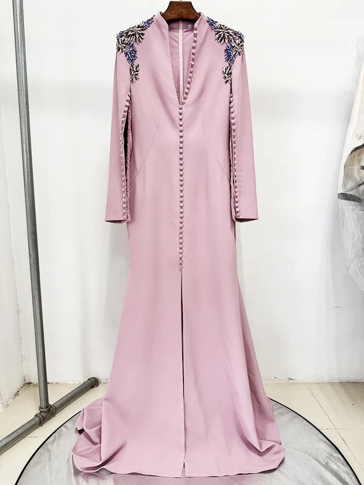 HIGH STREET nouvelle mode 2025 Designer femmes diamants perlés fendu longue robe Maxi
