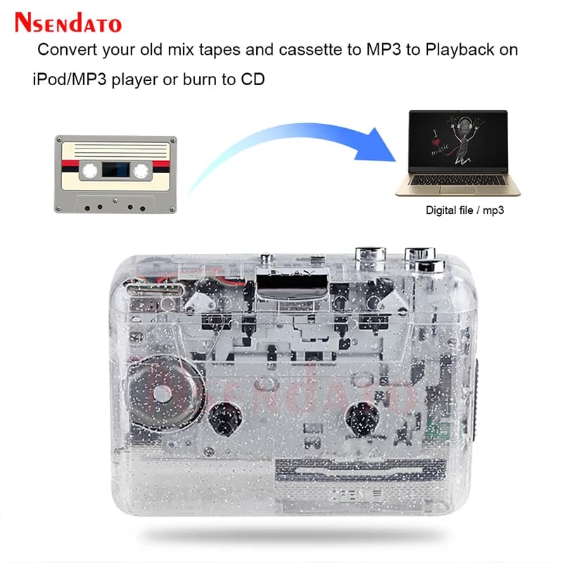 Lecteur de cassette USB transparent portable, convertisseur audio musical en MP3 pour PC, lecteur de