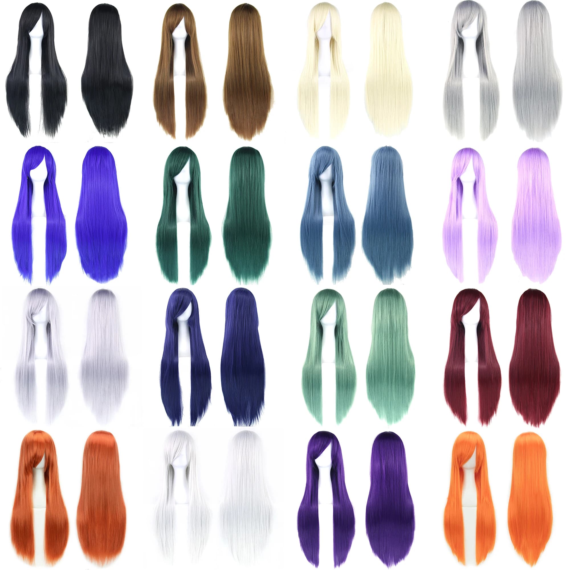 Soowee 80 cm de Long cheveux synthétiques blanc violet Cosplay perruques fête cheveux noirs perruque