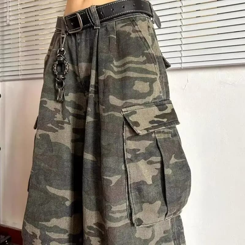 Style américain denim vintage couteau incurvé style pantalon court en détresse camouflage pantalon d