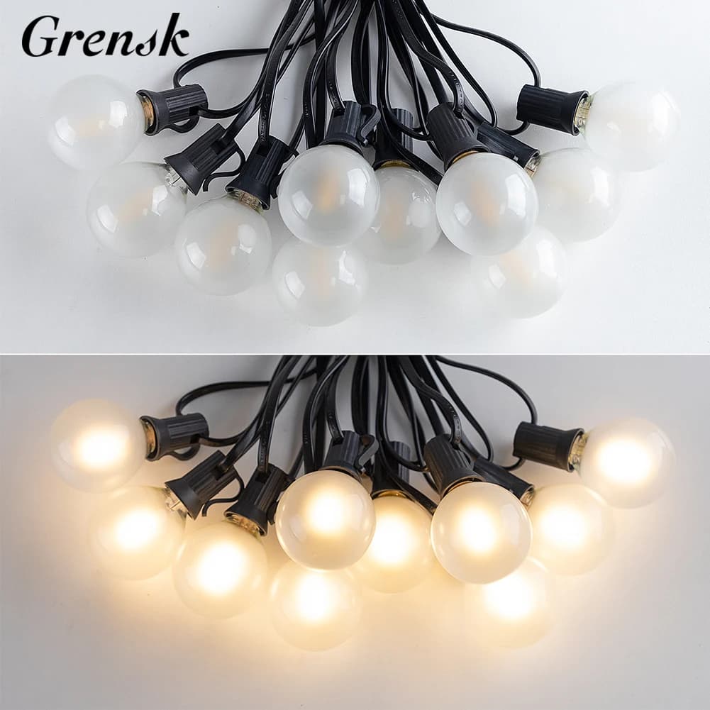 Guirlande lumineuse d'extérieur étanche G40, verre laiteux givré E12, ampoules LED de remplacement, 