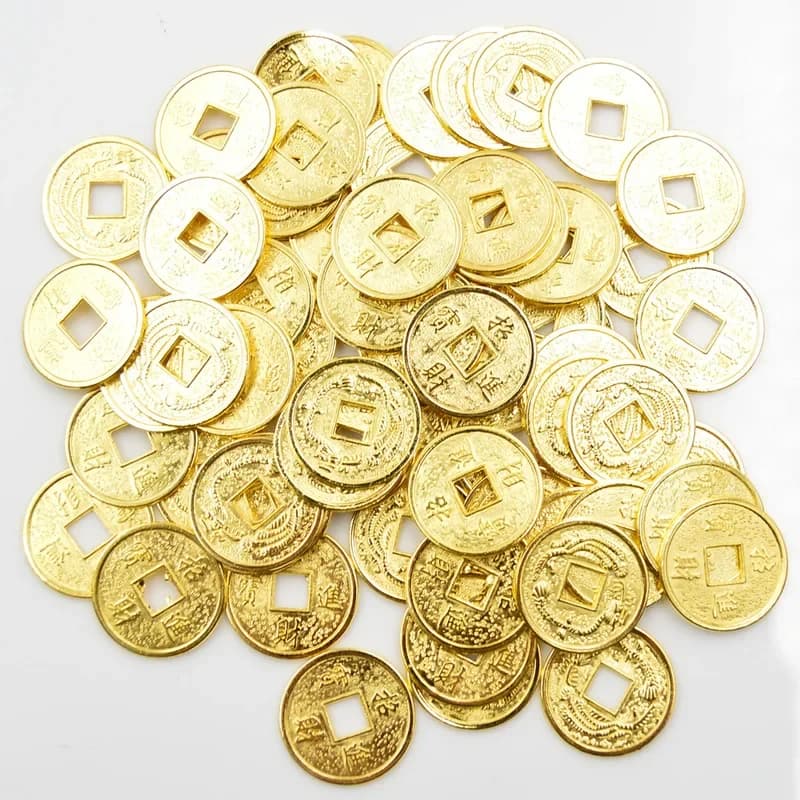 Vente en gros de pièces de monnaie chinoises anciennes Feng Shui dorées de 24/20 mm, porte-bonheur, 