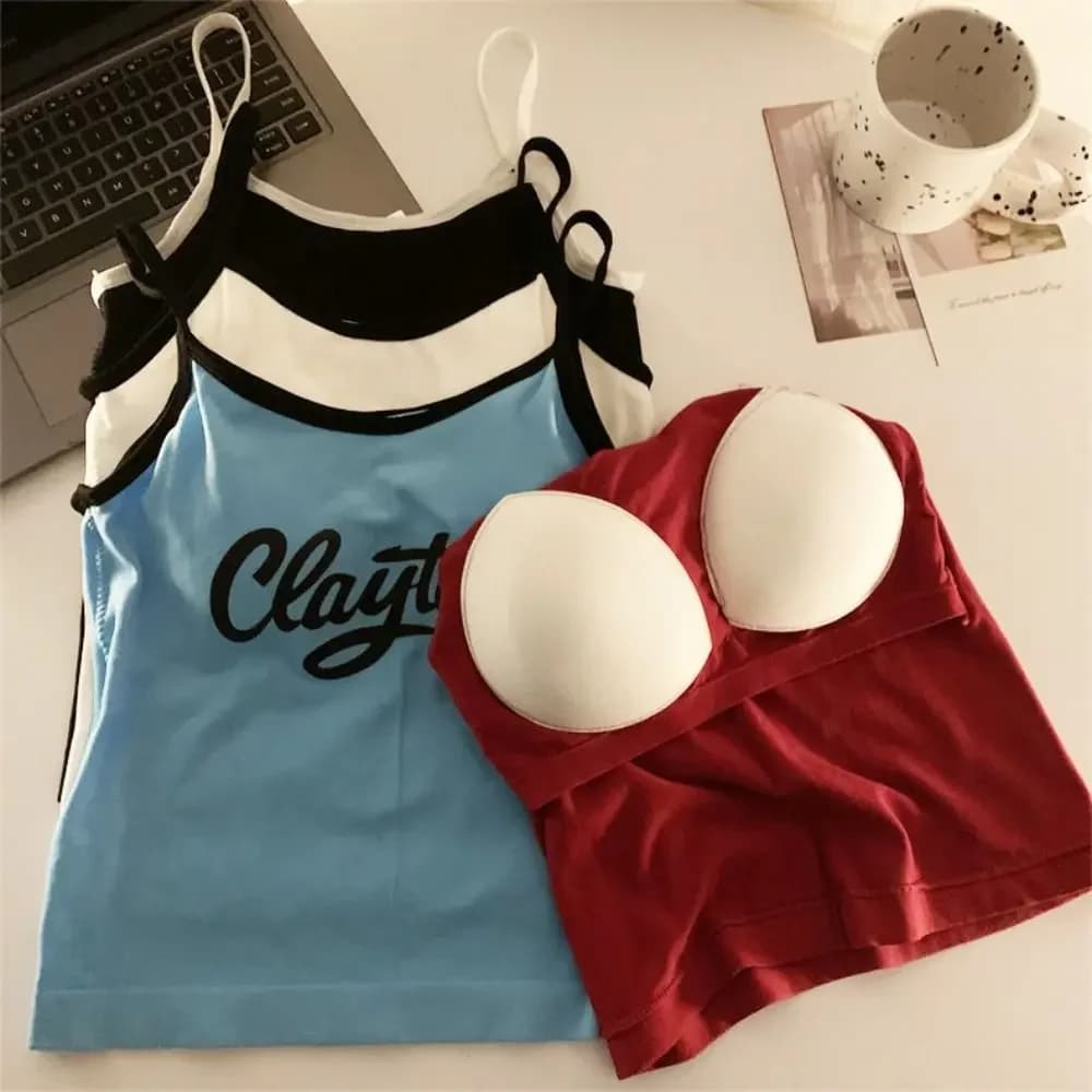 Camisole avec Coussinets et Lettres Imprimées pour Femme, Haut Précieux à la Mode, Y2K