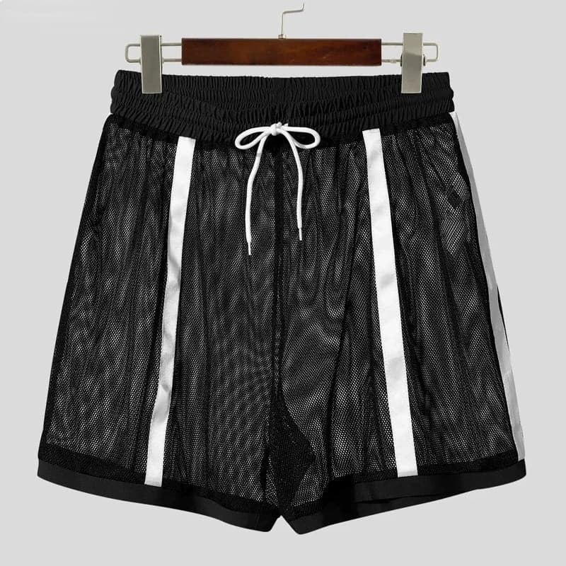 Short Sexy transparent en maille pour hommes, mode Patchwork avec cordon de serrage, short de plage,