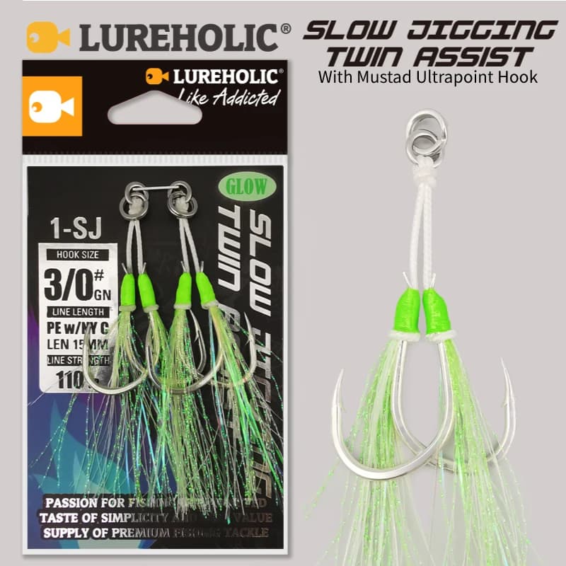 1-SJ – double assistance à gabarits lent avec crochets Mustad, hameçons de gabarits lumineux, hameço