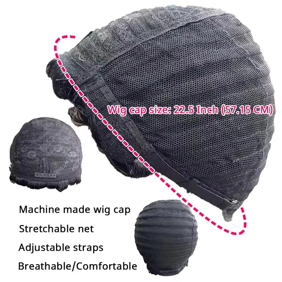 Perruque de cheveux humains coupe lutin 6 "en couches courtes bouclées lâches avec frange Remy cheve