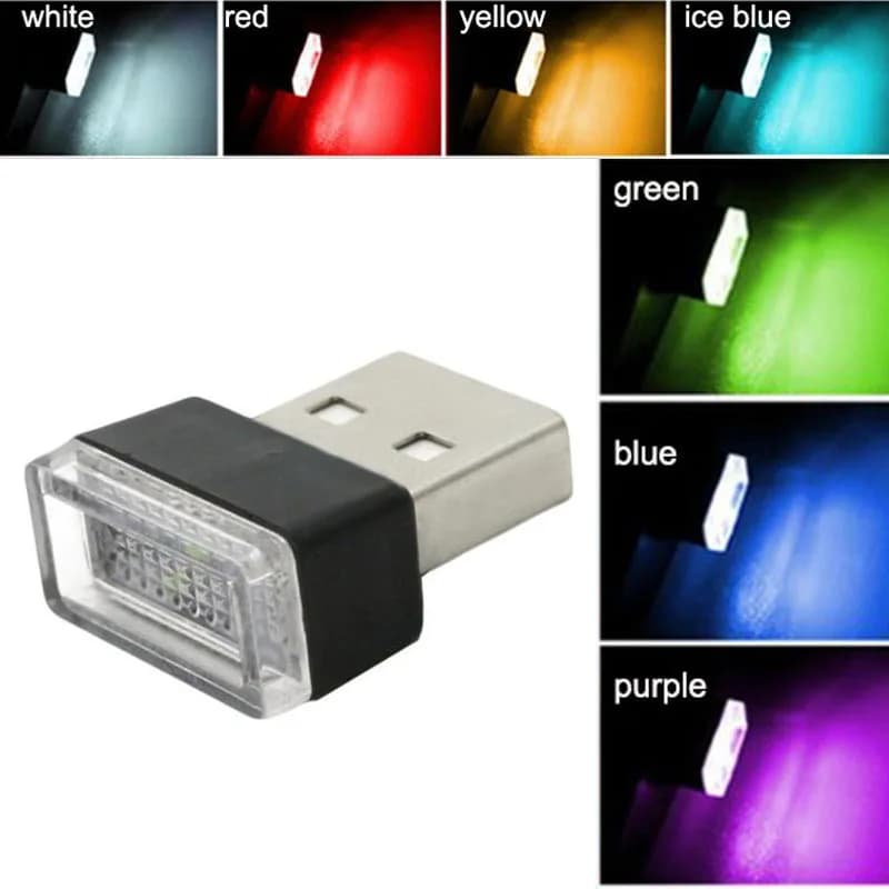 7 couleurs Mini USB veilleuse LED modélisation lampe de nuit pour voiture lumière ambiante néon inté