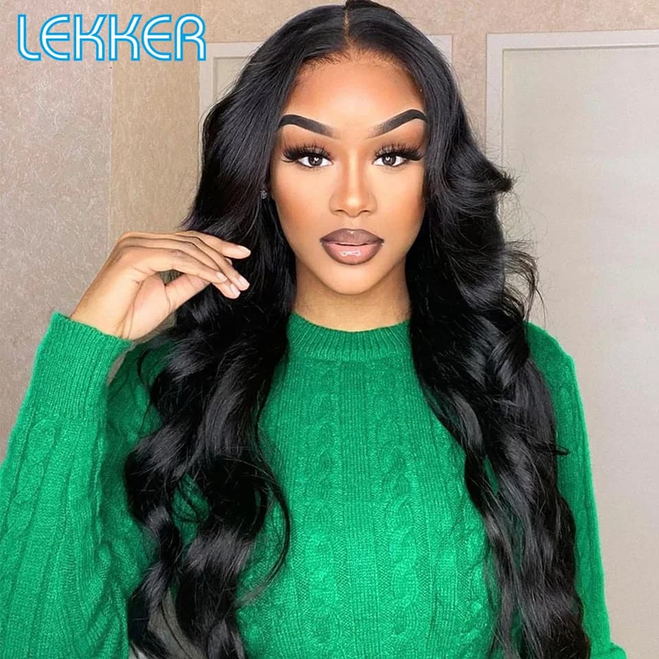Lekker noir Long ondulé 13x1 T partie dentelle avant 100% perruques de cheveux humains pour les femm