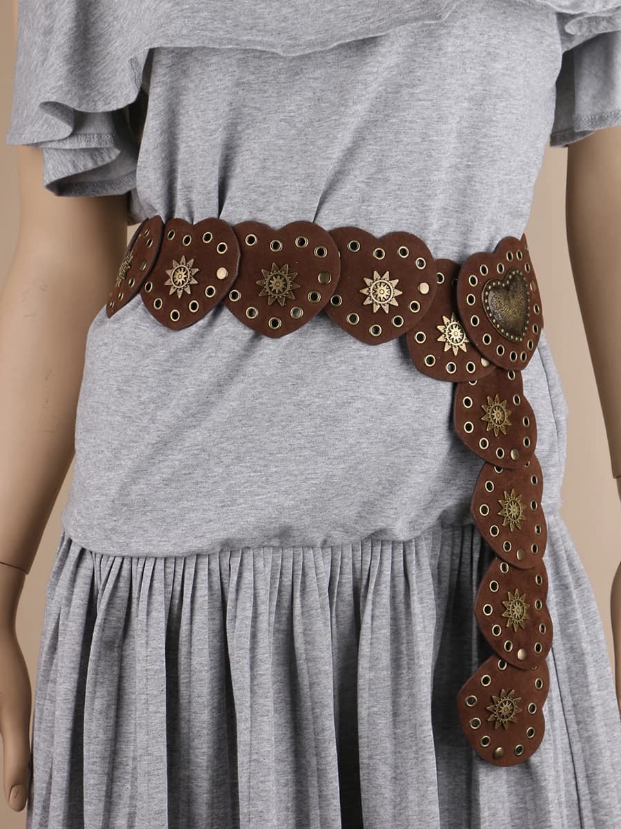 Robe en jean fleur de pêche pour femme, rivet, bouche, connexion, taille, décoration, style cowgirl,