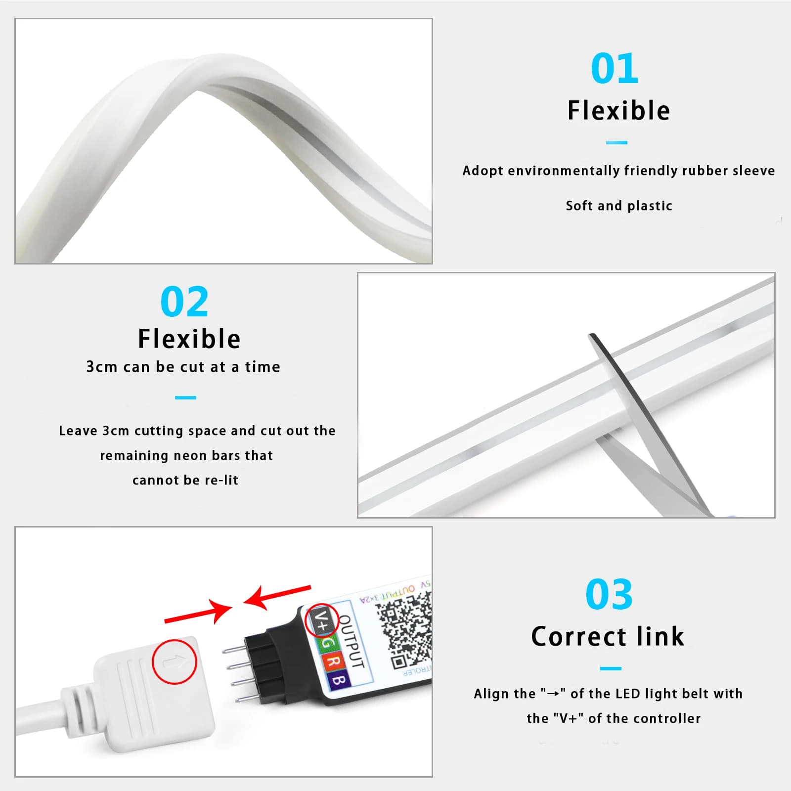 Bande Néon LED RGB USB DC5V, 1/2/3/4/5m, Étanche IP65, Application Bluetooth et Télécommande pour Éc