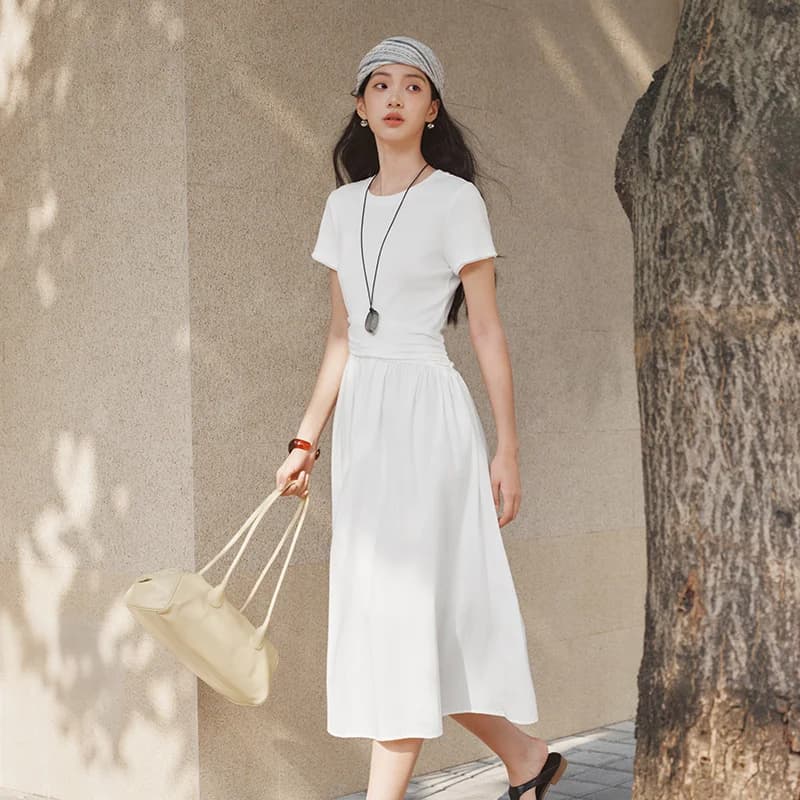 Robe plissée pour femme Semir 2026, col rond, taille cintrée, style urbain décontracté, douce et con