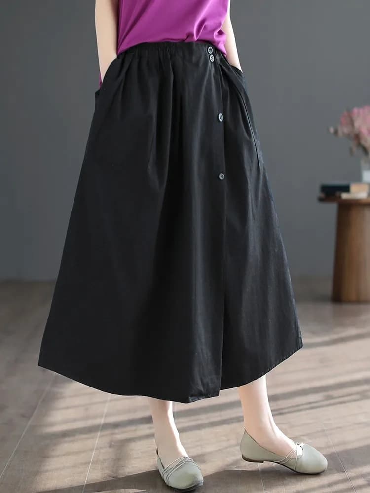 Jupe longue trapèze décontractée pour femme, 100% coton, style vintage, couleur unie, nouvelle colle