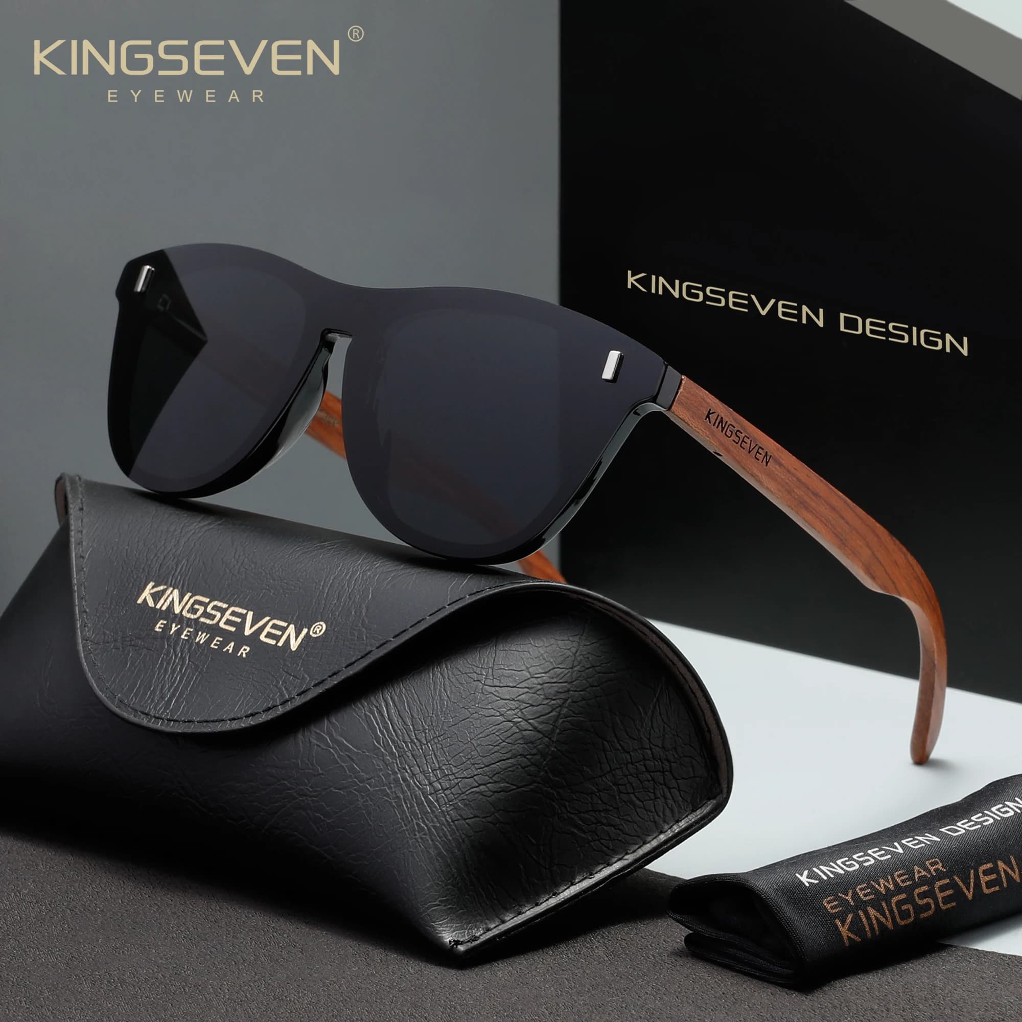 KINGSEVEN Lunettes de soleil en bois polarisées pour hommes et femmes, verres de mode UV400, pour la