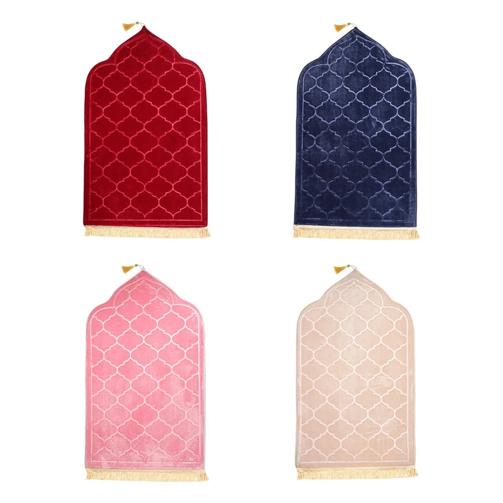 Tapis de prière de voyage à genoux, doux, antidérapant, en flanelle, pour musulman, Ramadan, gaufrag