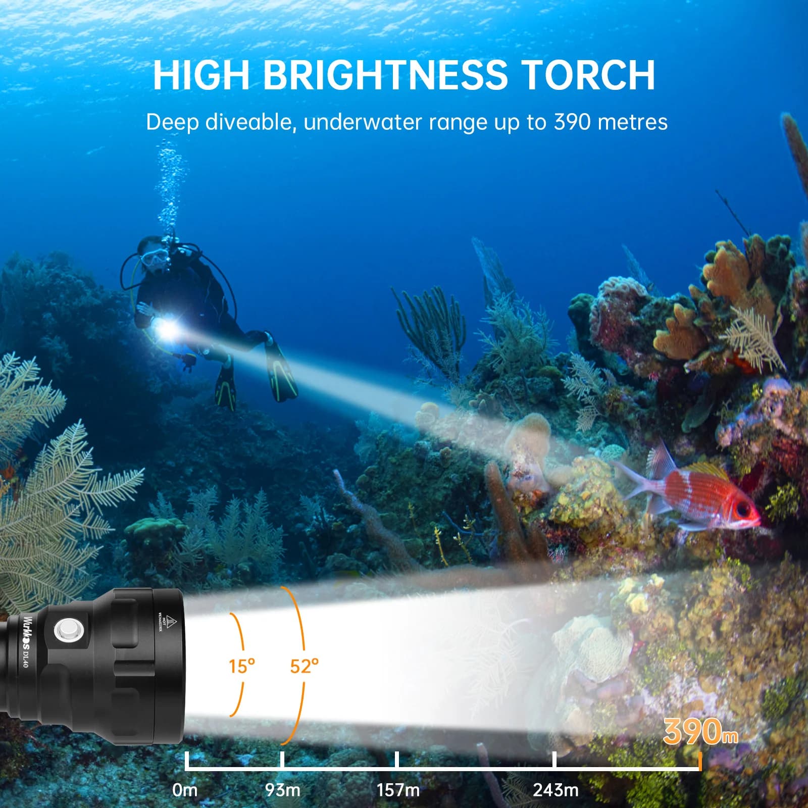 Lampe de plongée Wurkkos DL40, 5000lm, avec 4*TN-3535, 90CRI, 26650, torche sous-marine étanche IPX-