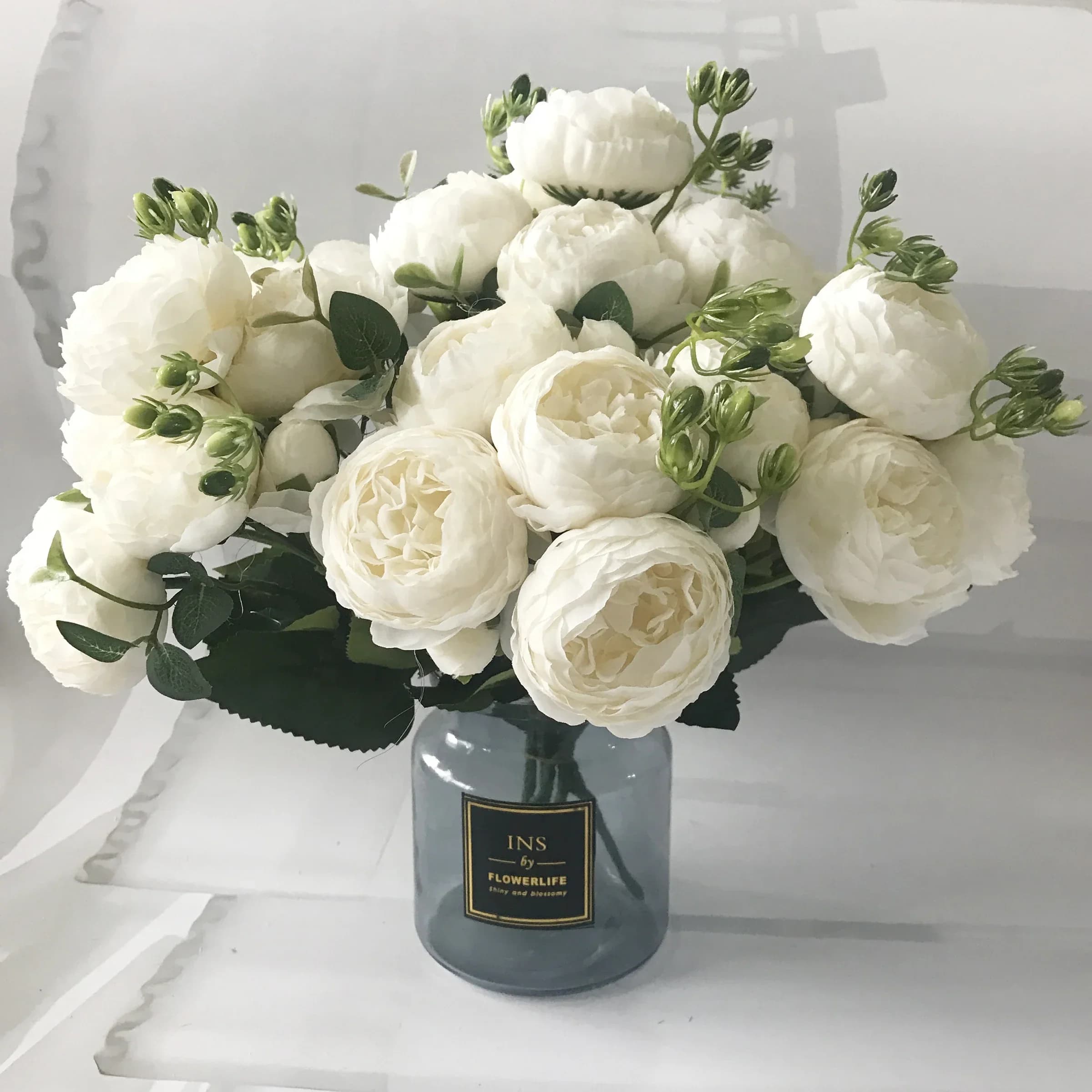 Bouquet de fleurs artificielles pivoine en soie Rose 30cm, 5 grandes têtes et 4 bourgeons, fausses f