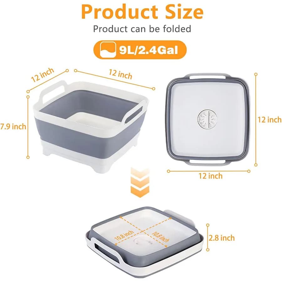 Lavabo à légumes pliable en plastique de 9 litres avec bouchon de vidange pour le stockage des plats