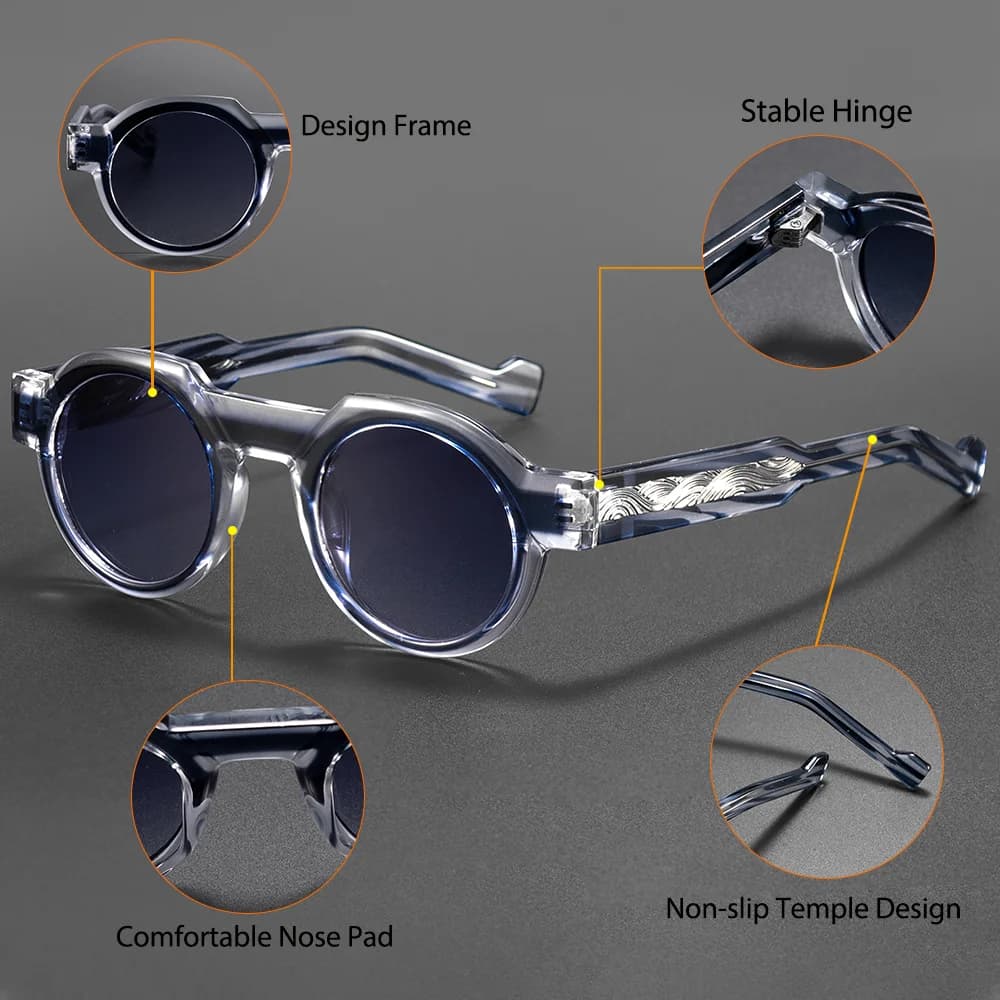 Lunettes de soleil rondes vintage CATERSIDE pour hommes, monture PC, branches avec insert central, m