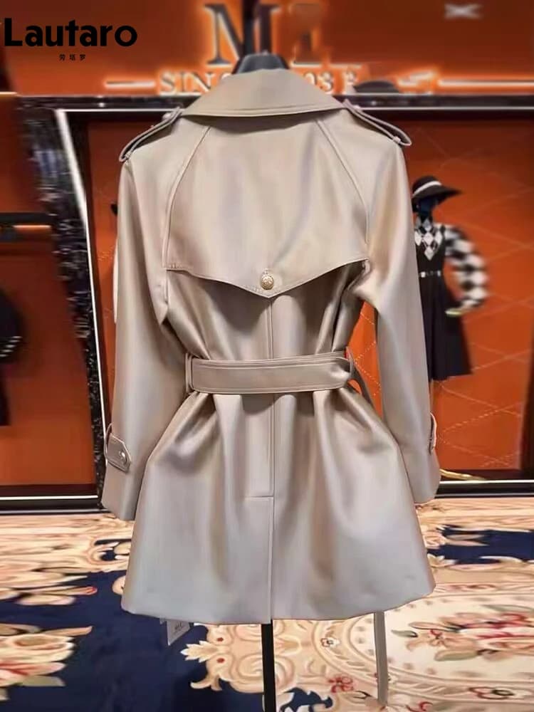Lautaro-Manteau en satin pour femme, double boutonnage, ceinture, élégant, haute qualité, vêtements 